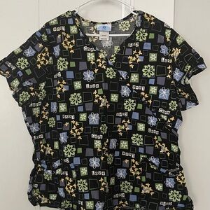 Floral Patterned Women's  Scrub Top